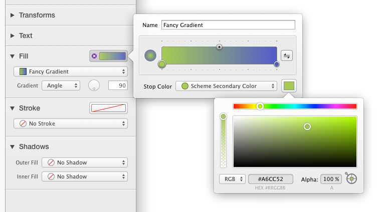 Adjusting Color in Gradient Editing Popover