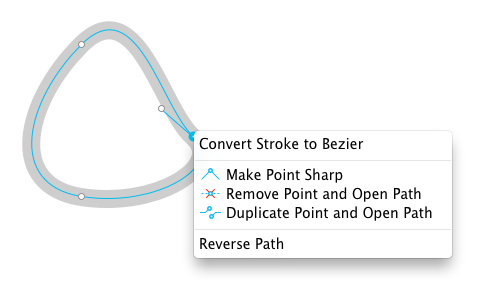 Contextual menu for control point