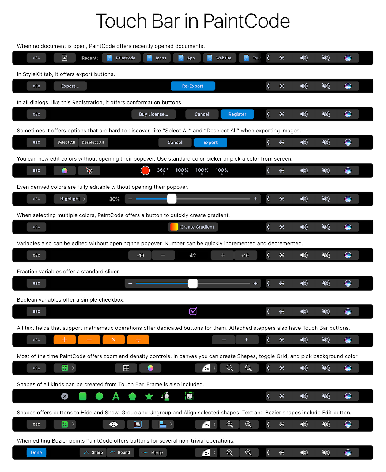 All Touch Bar interfaces