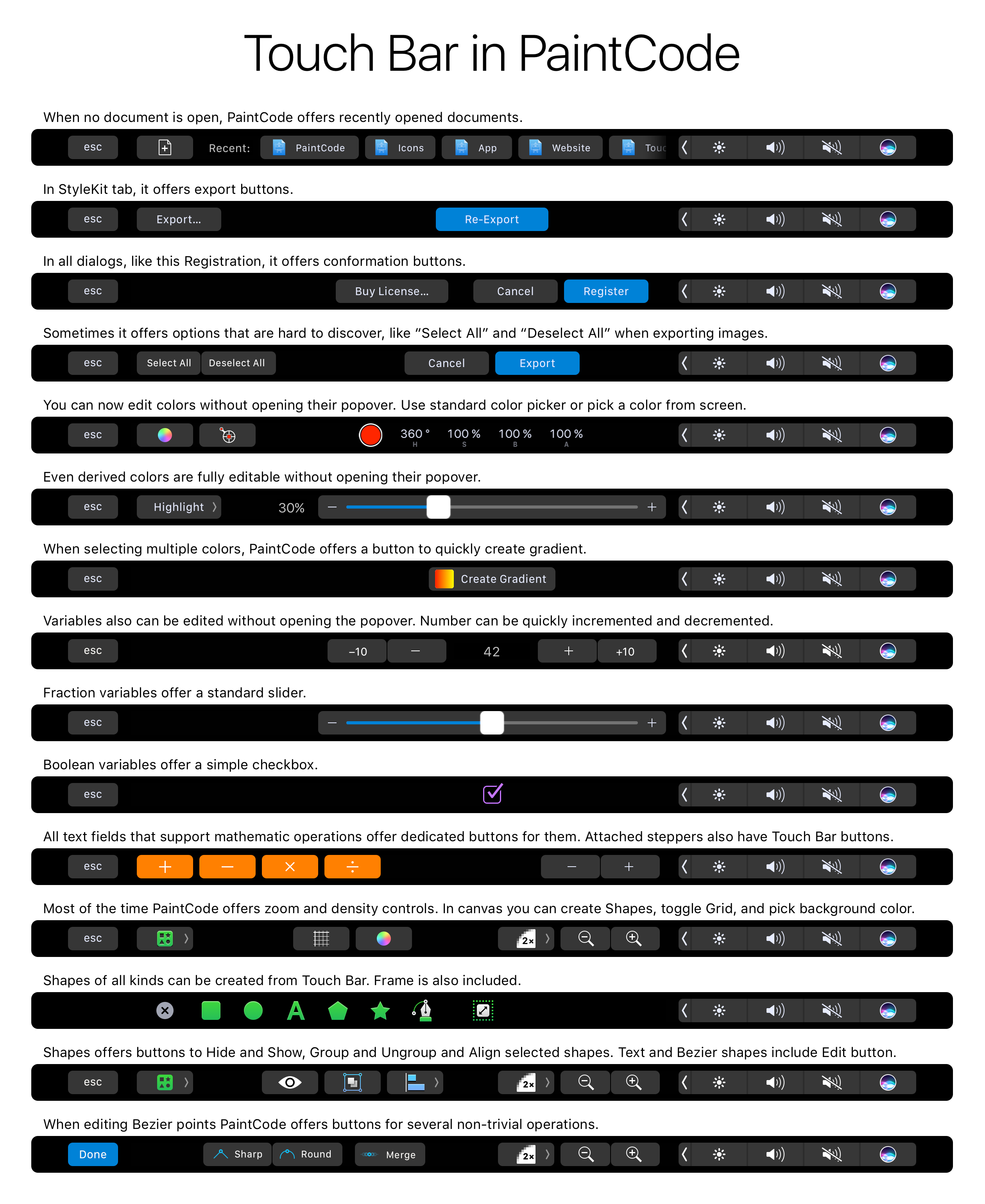 All Touch Bar interfaces