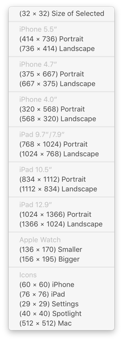 Canvas Menu with Predefined Sizes